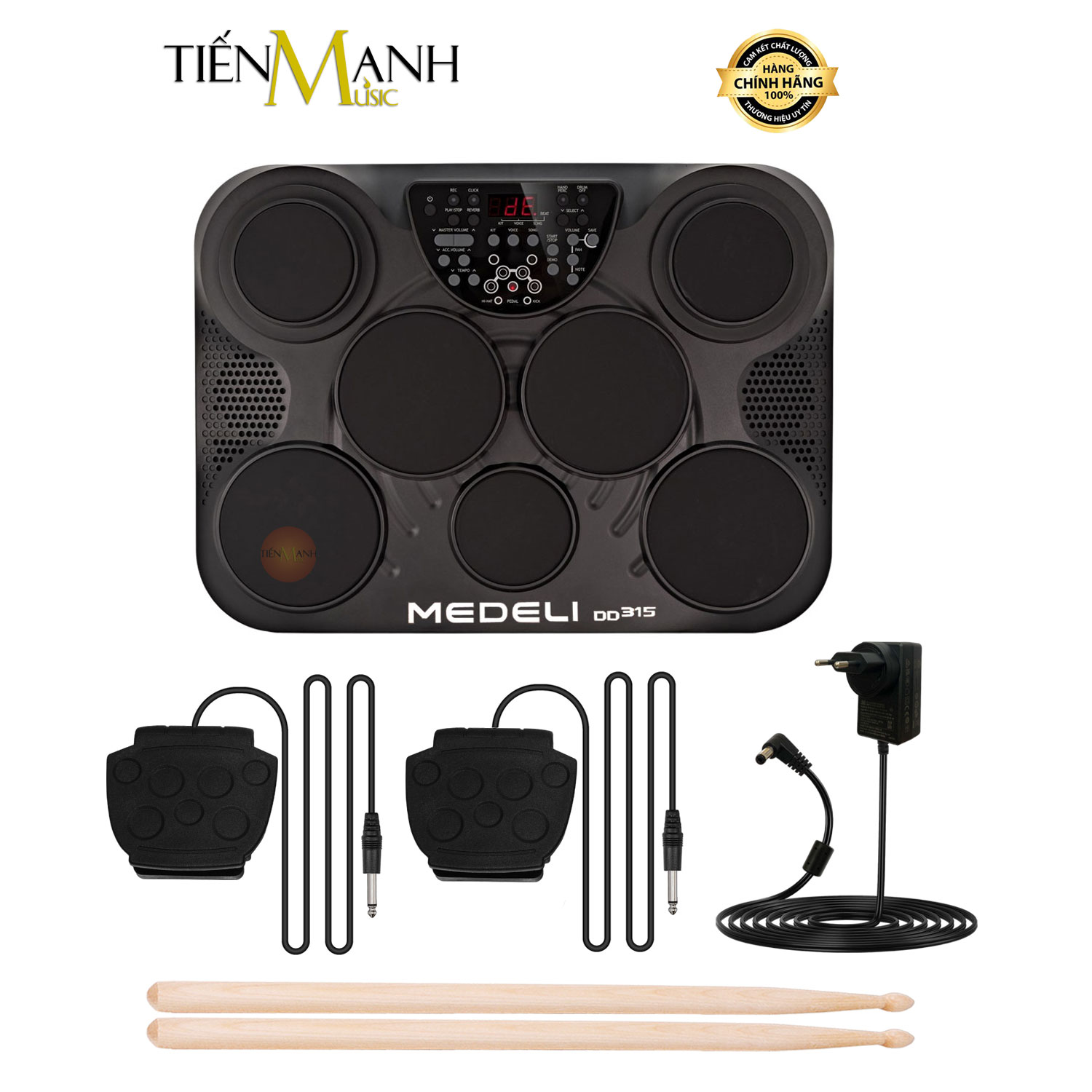 Bộ trống điện tử medeli dd315 7 mặt ultra portable electronic digital drum - kèm nguồn, dùi trống, pedal
