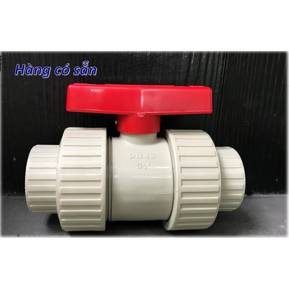 Van bi hóa học dn40 / 1-1/2 / 50mm chịu axit và kiềm hai đầu rắc co bằng nhựa pp / van bi hoá học dn25 / 1 /32mm giao hàng nhanh chóng