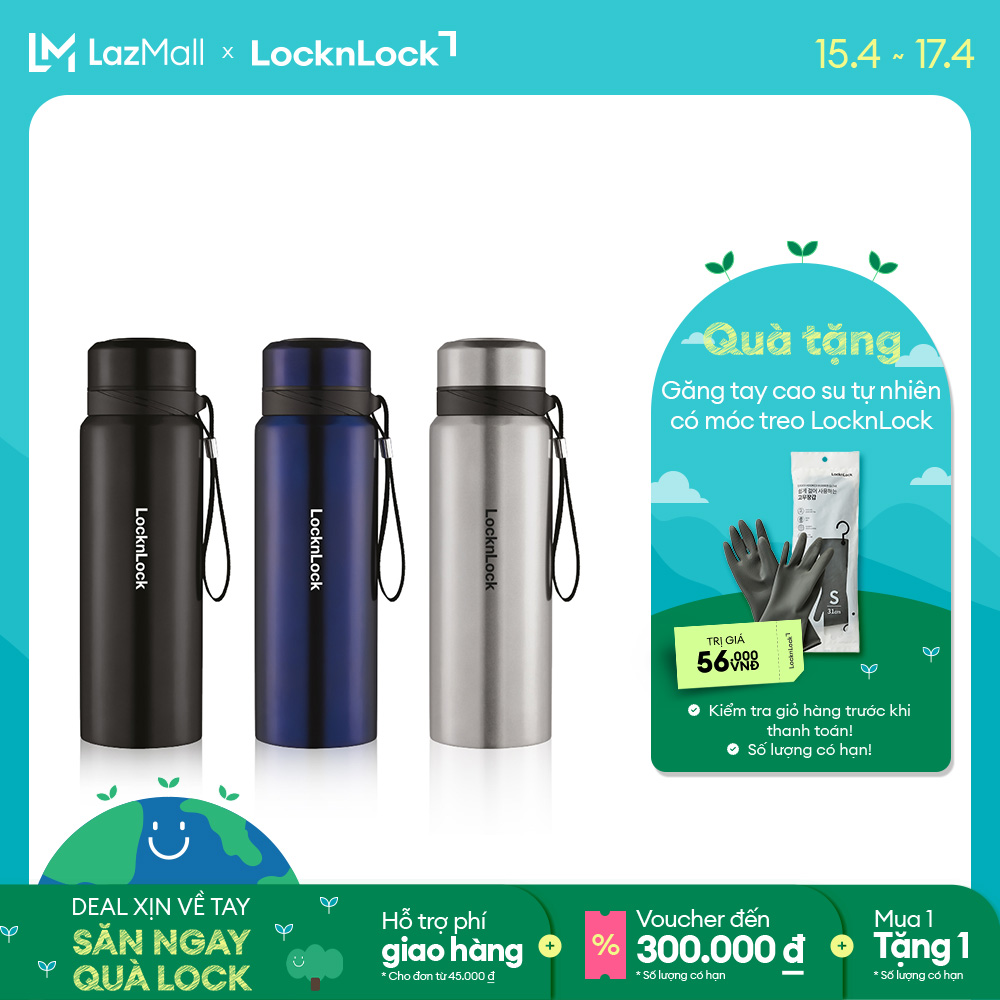 LHC6180 - Bình giữ nhiệt Lock&Lock Vacuum Bottle 800ml Thép không gỉ - Có dây xách, nhỏ gọn, giữ nhiệt 24h Giới hạn 5 sản phẩm/đơn hàng