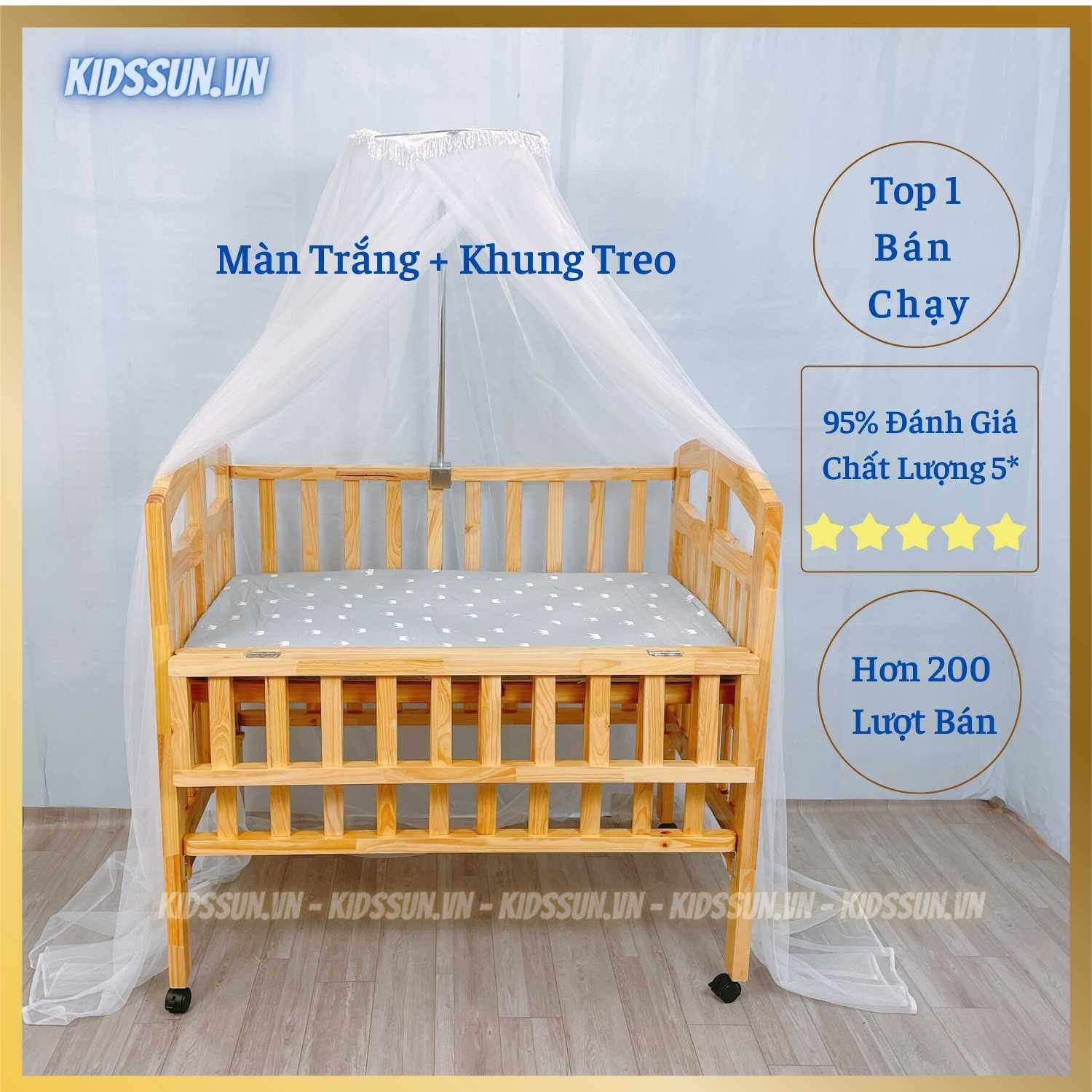 Màn mùng và khung treo inox cho nôi cũi kidssun , màn tuyn dày dặn phủ kín giường cũi cho bé