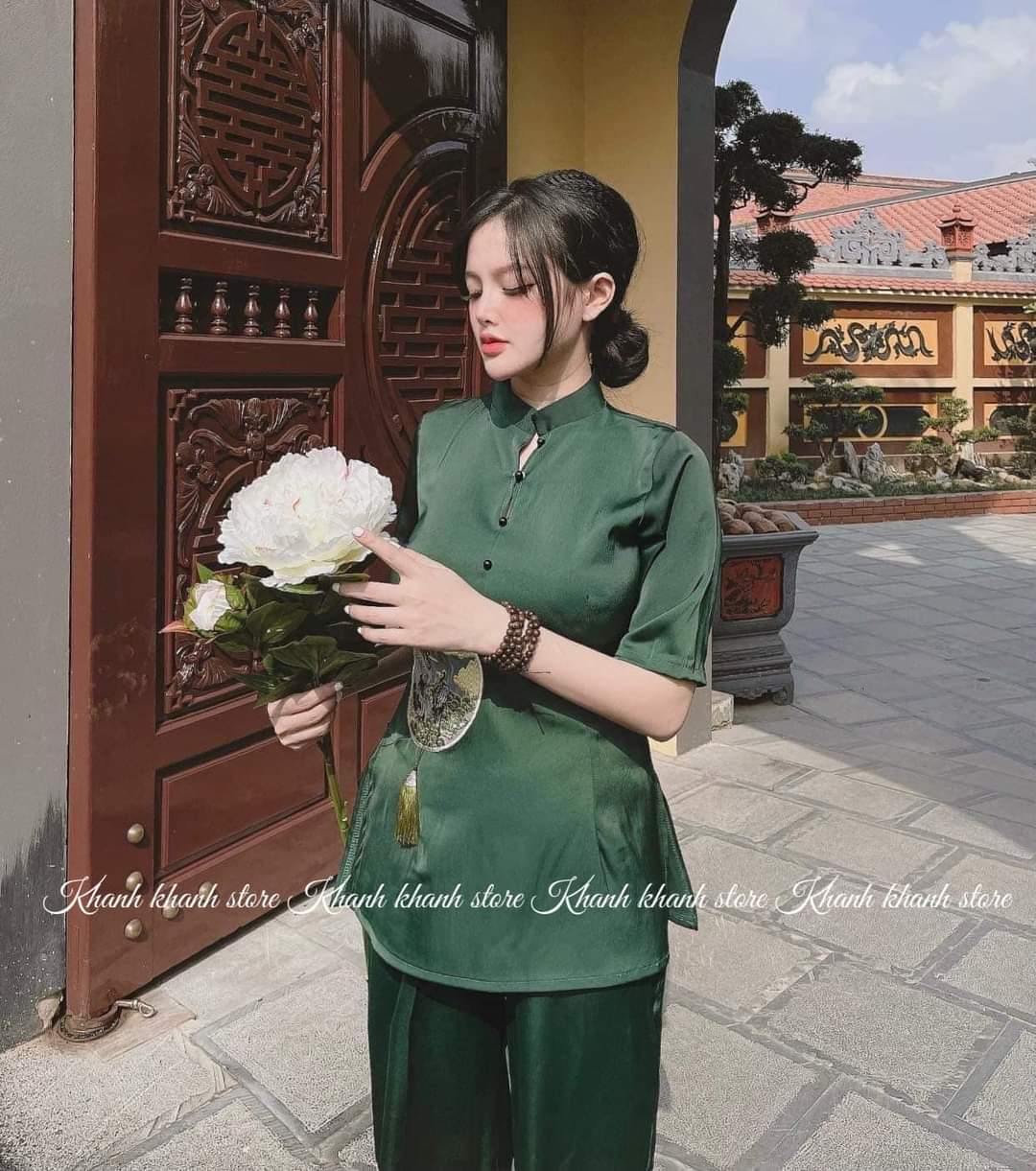 SET ĐỒ LAM ĐI CHÙA CAO CẤP THÊU HẠC CAO CHẤT LỤA CAO CẤP