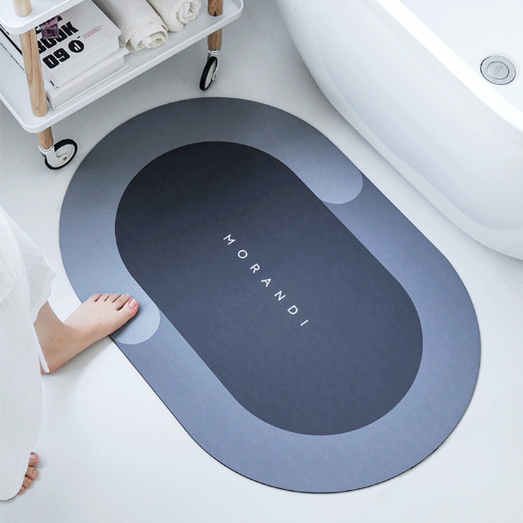 Thảm lau chân hình bầu dục bằng silicon siêu thấm hút nước cực nhanh, nhiều màu để trước cửa nhà tắm, phòng khách, nhà bếp, trước cửa gia đình, văn phòng - Thảm chùi chân loại to 60x40cm