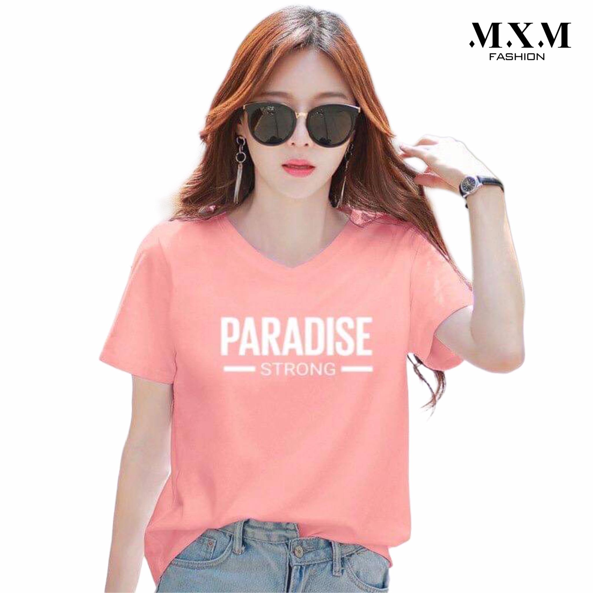 [HCM]Áo thun nữ MXM form rộng cổ tim in chữ thời trang chất vải cotton 4 chiều - ANU047