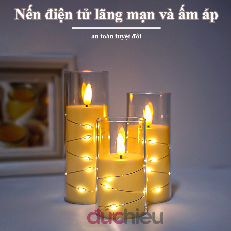 Đèn nến cốc điện tử dùng pin dây đồng LED siêu lung linh nhiều kích cỡ, đèn cầy ly xài pin - Đức Hiếu Shop