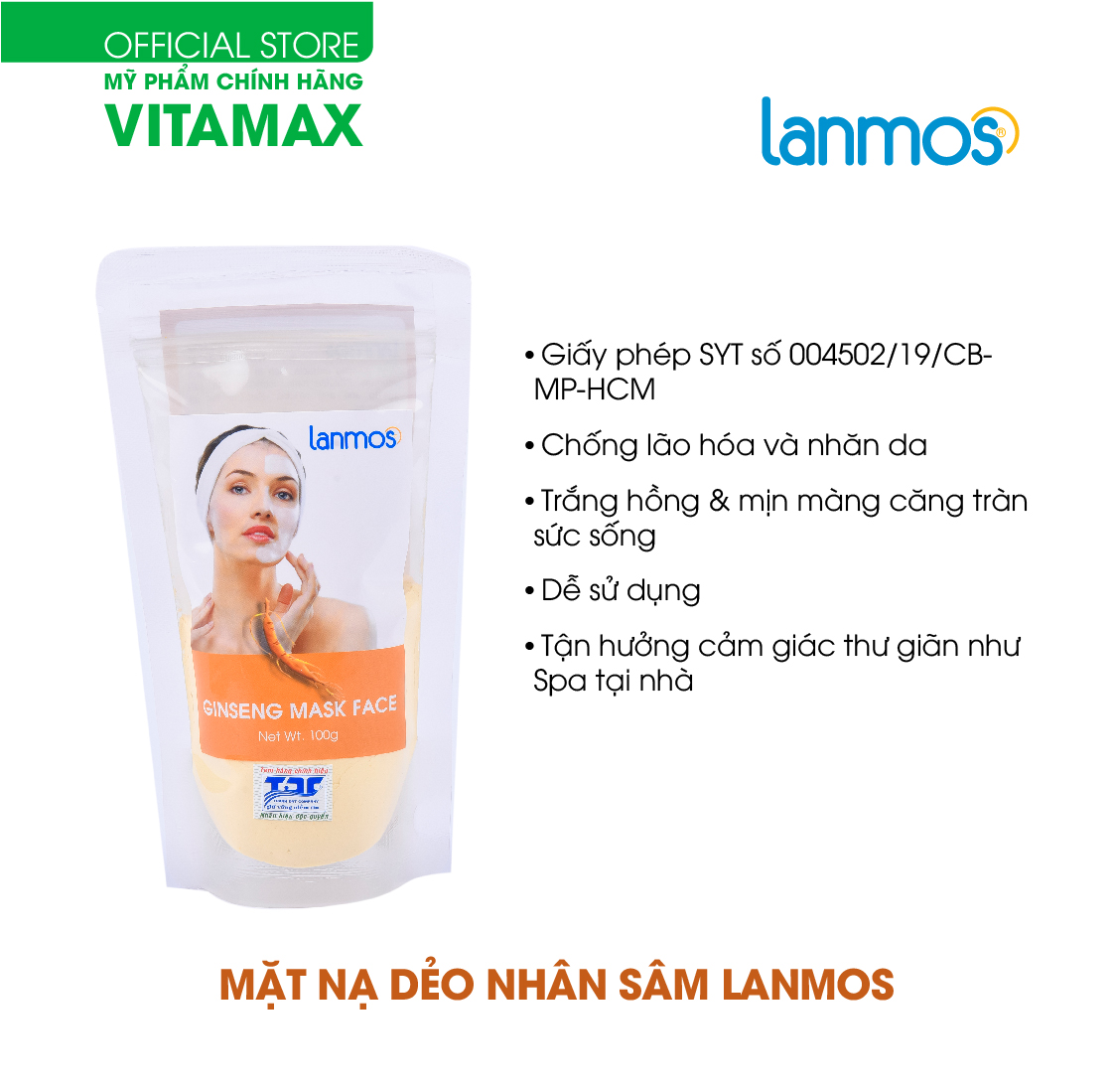 -mặt nạ dẻo nhân sâm lanmos trắng da & chống lão hóa ginseng mask face 100g-dễ pha dễ sử dụng
