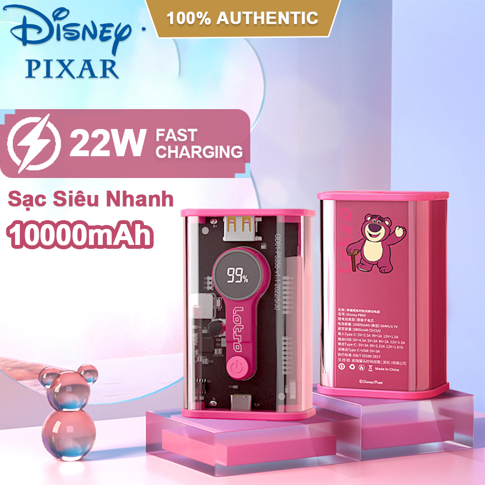 22.5W100% Thiệt Disney Lotso Sạc Dự Phòng Sạc Nhanh 10000mAh Chính Hãng
