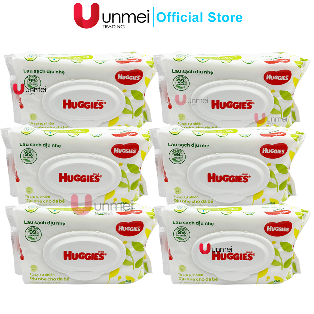 Combo 6 Gói Khăn ướt, Khăn giấy ướt an toàn cho trẻ sơ sinh Huggies không mùi, gói 80 tờ