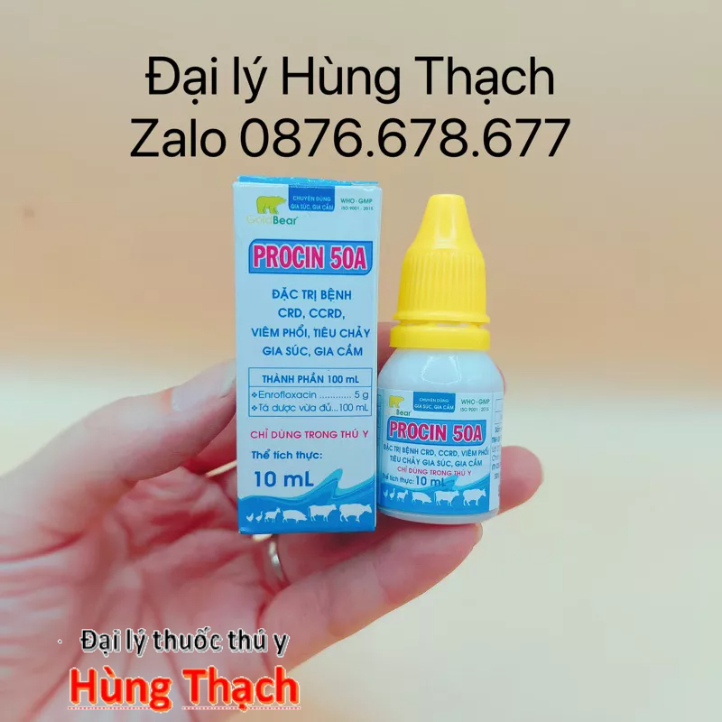 Procin 50a lọ 10ml uống cho gà tiêu chảy, crd, ccrd, viêm phổi, hen khẹc, khò khè, viêm ruột.