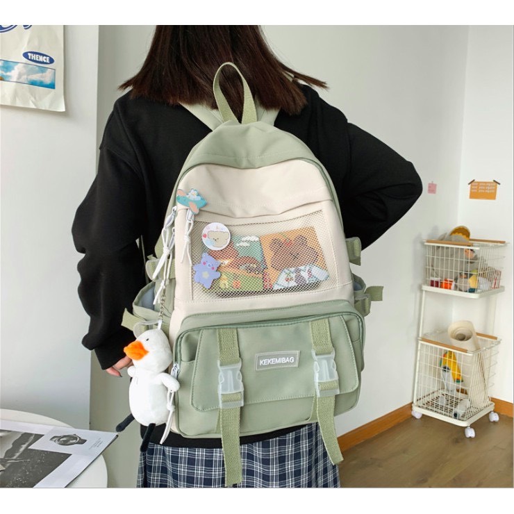 Balo nữ ulzzang chất liệu bố canvas chống thấm nước tặng kèm sticker