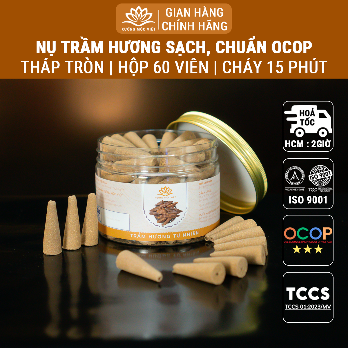 Nhang nụ trầm hương cao cấp sạch nguyên chất Xưởng Mộc Việt nụ trầm hình tháp đốt trong lư xông trầm thác khói trầm hương xông nhà thơm phòng xua tà tẩy uế đồ thờ cúng phong thuỷ hương thơm dịu nhẹ thư giãn thanh lọc không gian