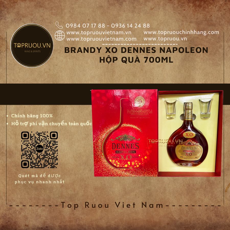 Brandy xo dennes napoleon hộp quà 700ml - chính hãng 100%