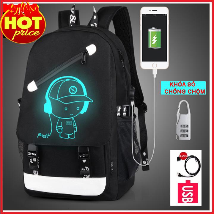 Balo thời trang dạ quang phát sáng Hàn Quốc Hót 2021, Tặng kèm sạc USB và khóa số chống Trộm