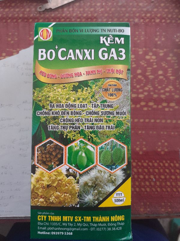 Phan Bon Vi Lương Kem+Bo +Canxi+Ga3 - Canxi Bo Kem Ga3 Chai 500Ml