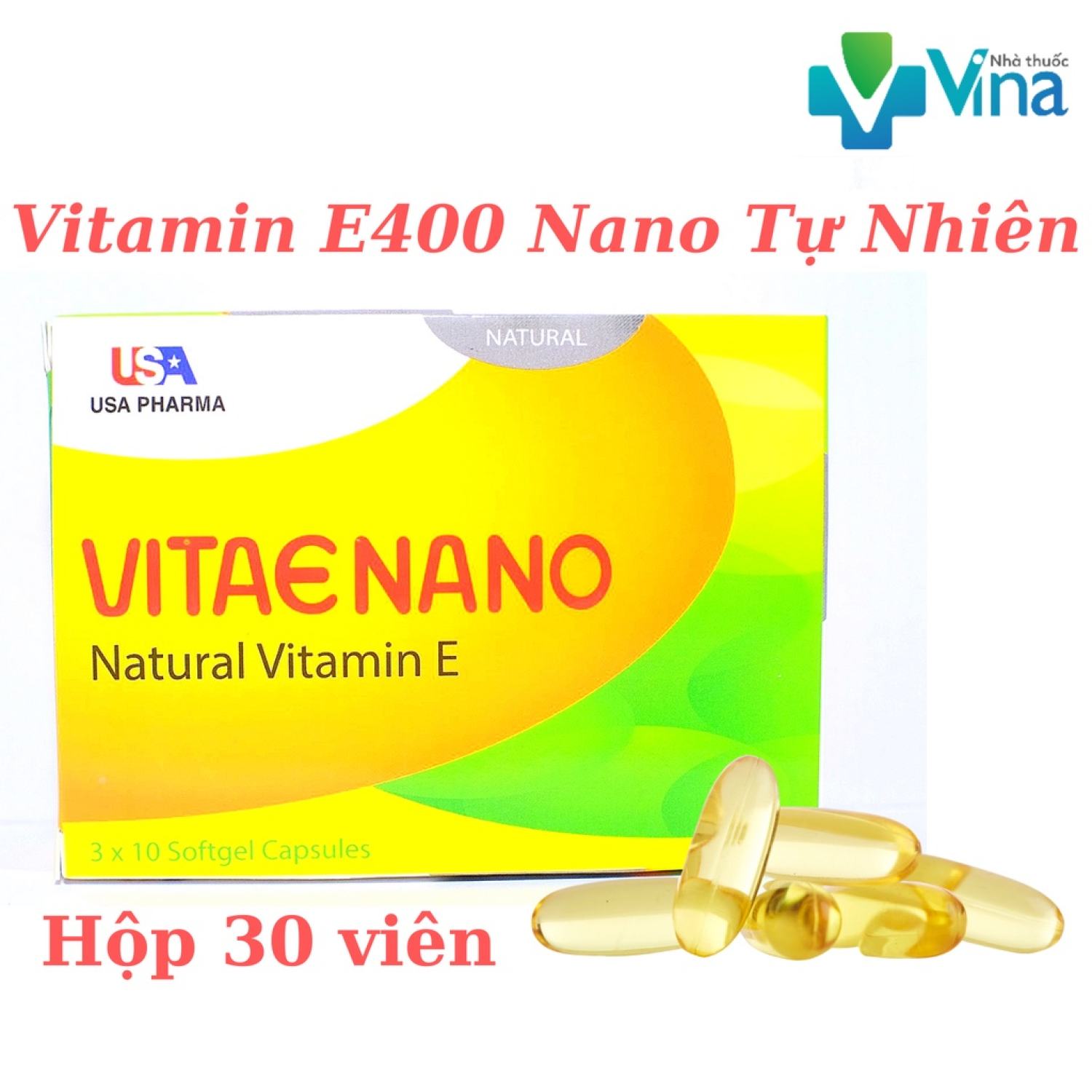 Vitamin e400 nano- uống hoặc bôi - đẹp da sáng da nguyên liệu nhập khẩu mỹ - natural vitamin e vitae nano - hộp 30 viên