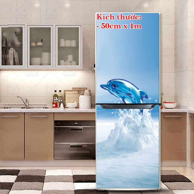 [HCM]Decal dán trang trí tủ lạnh mẫu cá heo