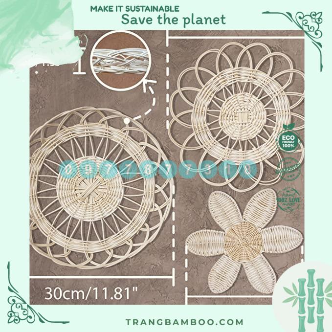 Hoa Mây Trang Trí Tường, Trang Trí Phòng, Set Đĩa cói treo tường Vintage có thể mix nhiều tấm khác nhau