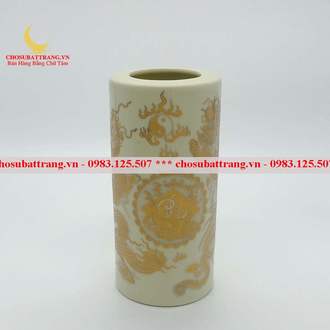 Ống đựng hương men vàng kim long phụng - đủ size