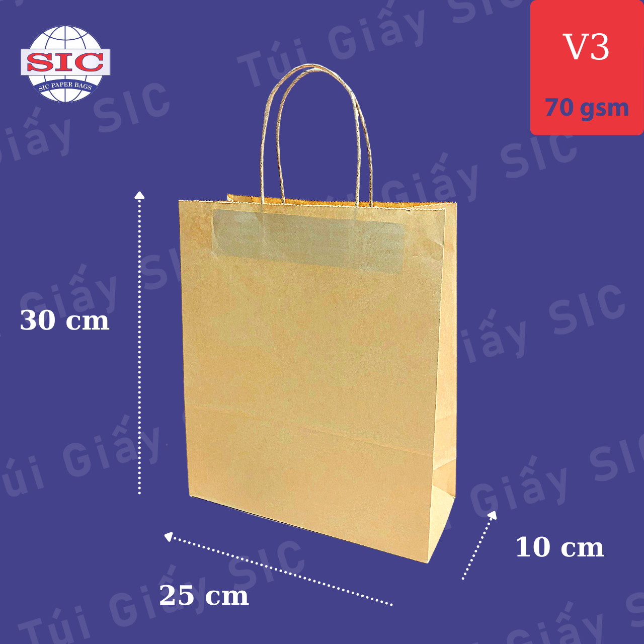Túi giấy kraft v3- 25x10x30 có quai