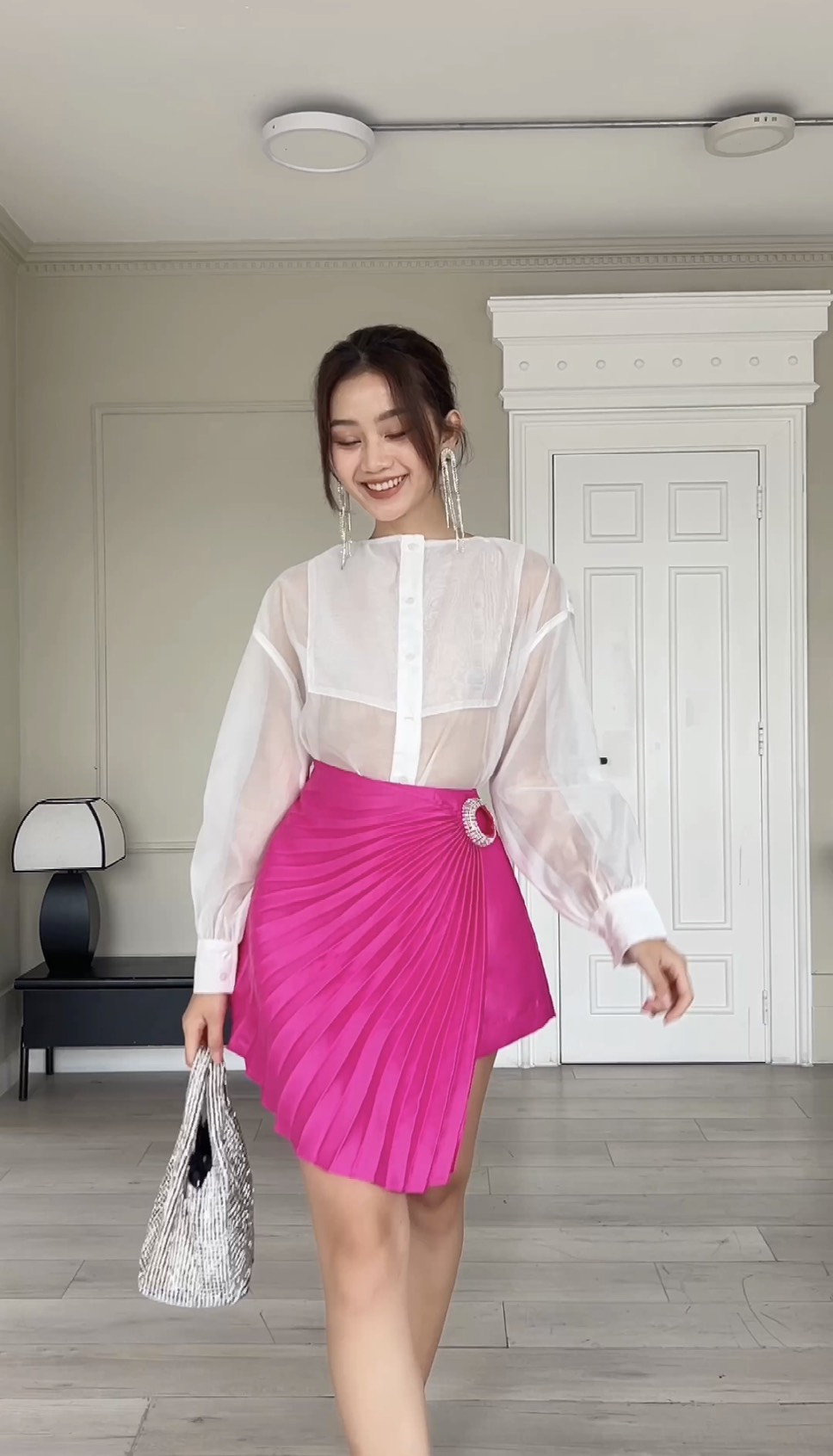 Coco sin - váy tapta hồng dập ly đinh đá