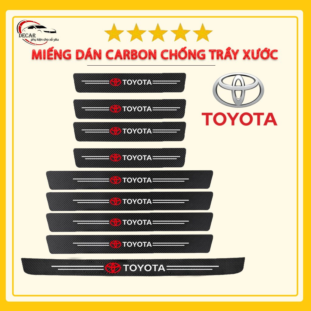 Bộ 9 miếng dán bậc cửa ô tô carbon, bộ dán chống trầy xước bảo vệ bậc lên xuống cửa xe hơi oto Toyot
