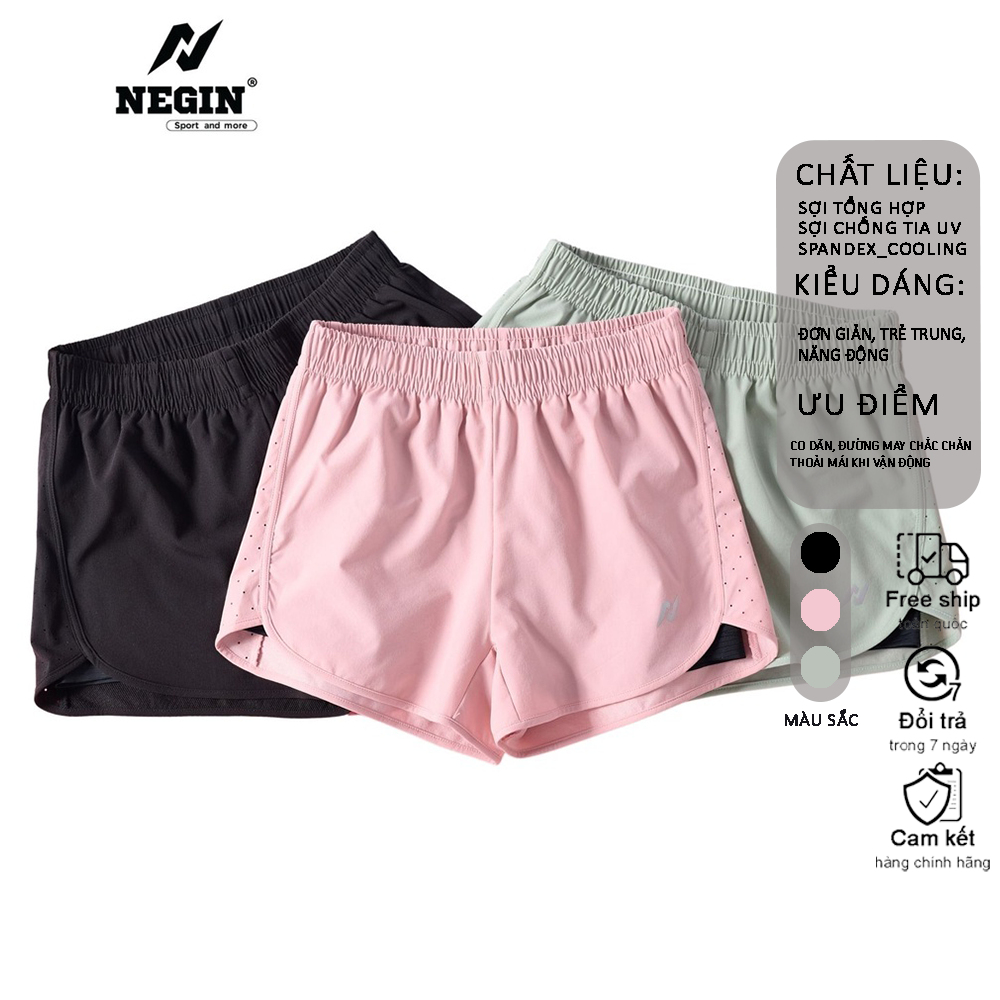Quần Short Nữ NEGIN Cạp Chun Dáng Thể Thao Có Lót Trong Năng Động, Chất Vải Mềm Nhẹ Thoải Mái - quần short lưng cao - quần short nữ tới đầu gối - quần short nữ jean - quần short nữ kaki - QG04W