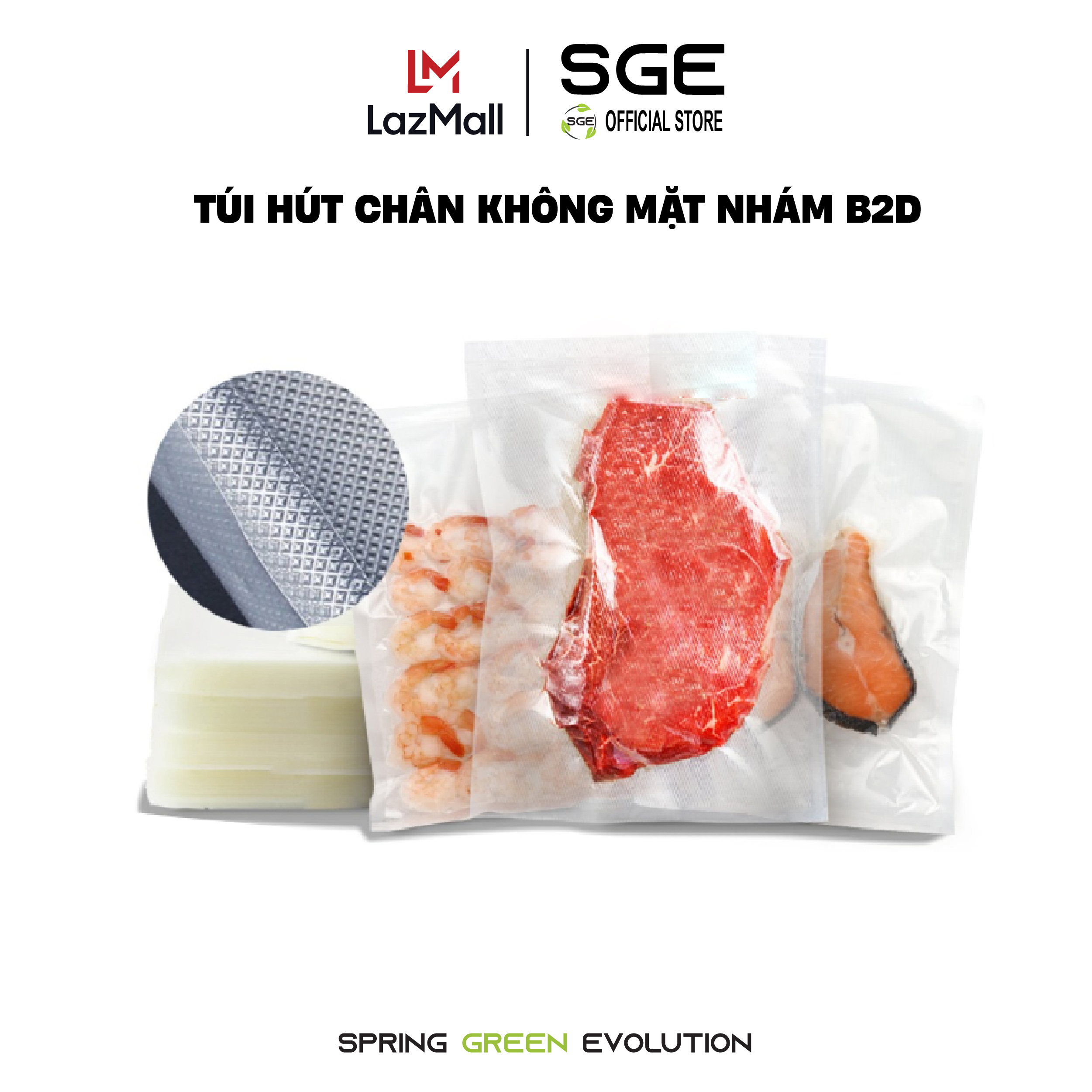 Túi Hút Chân Không 1 Mặt Nhám B2D Đầy Đủ Các Kích Thước, An Toàn Với Thực Phẩm. Hàng Nhập Khẩu Chính Hãng SGE Thailand