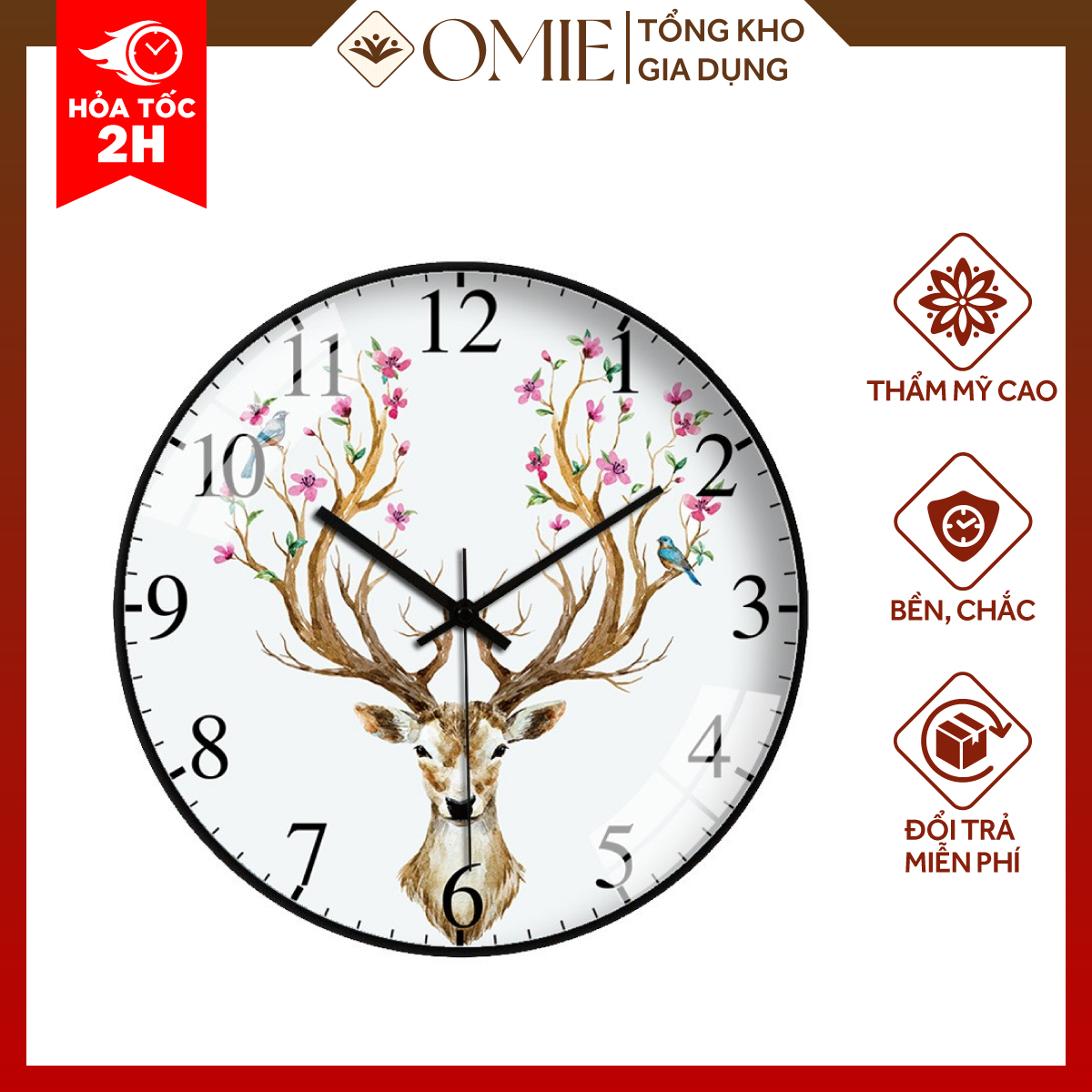 Đồng hồ treo tường kim trôi họa tiết sang trọng cao cấp