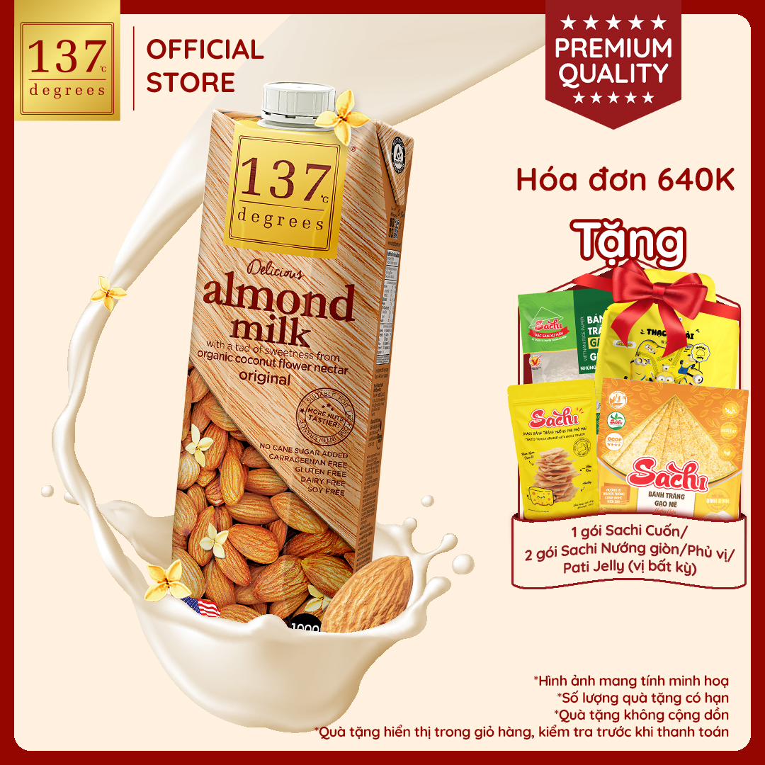 [ĐƠN 640K TẶNG 1 QUÀ NGẪU NHIÊN] Combo 5 Hộp Sữa Hạnh Nhân 137 Degrees 1L Nguyên Chất Có Vị Ngọt Từ Mật Hoa Dừa/Không Đường Healthy Thái Lan