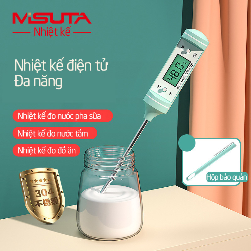 Nhiệt kế đo nước pha sữa Misuta đo chính xác nhiệt độ nước, sữa, thức ăn