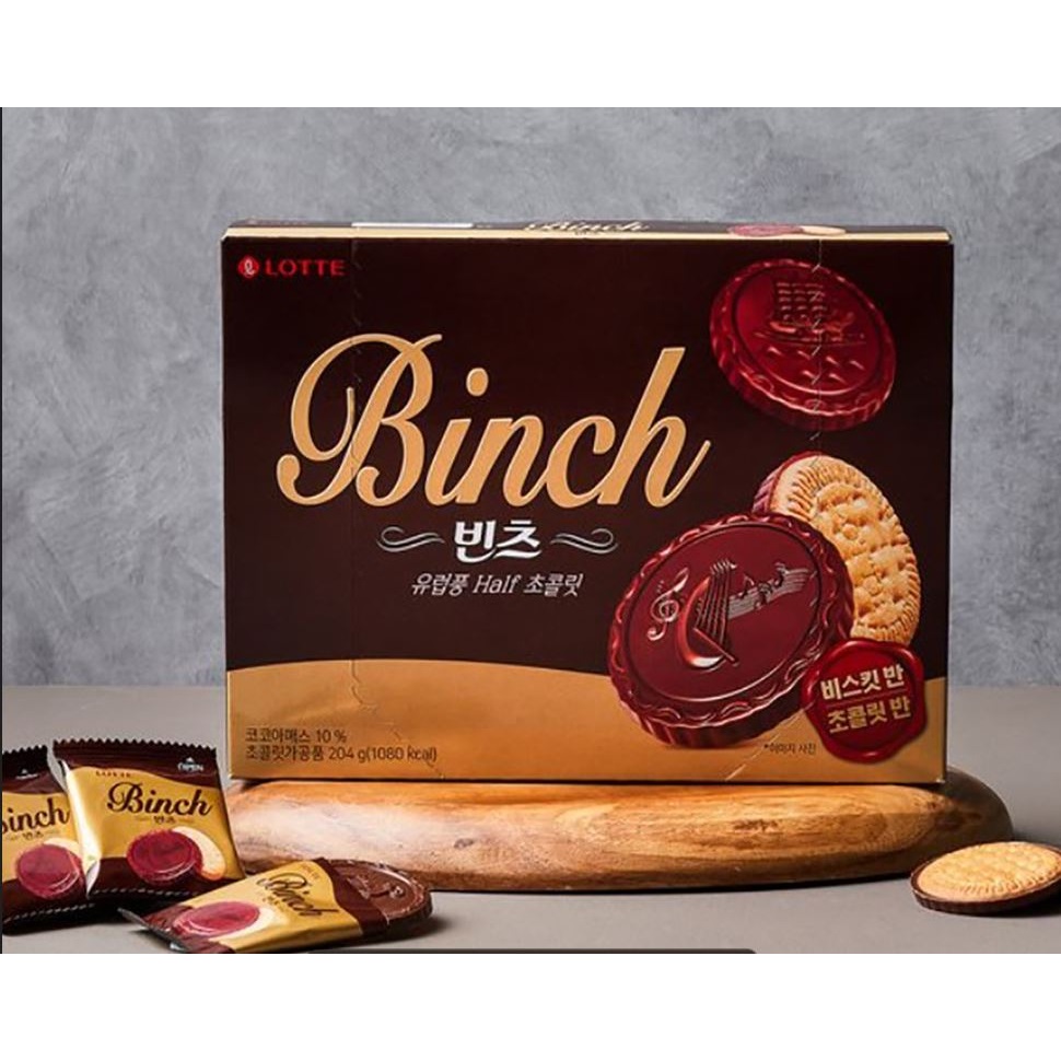 Bánh quy phủ socola binch 204g lotte hàn quốc