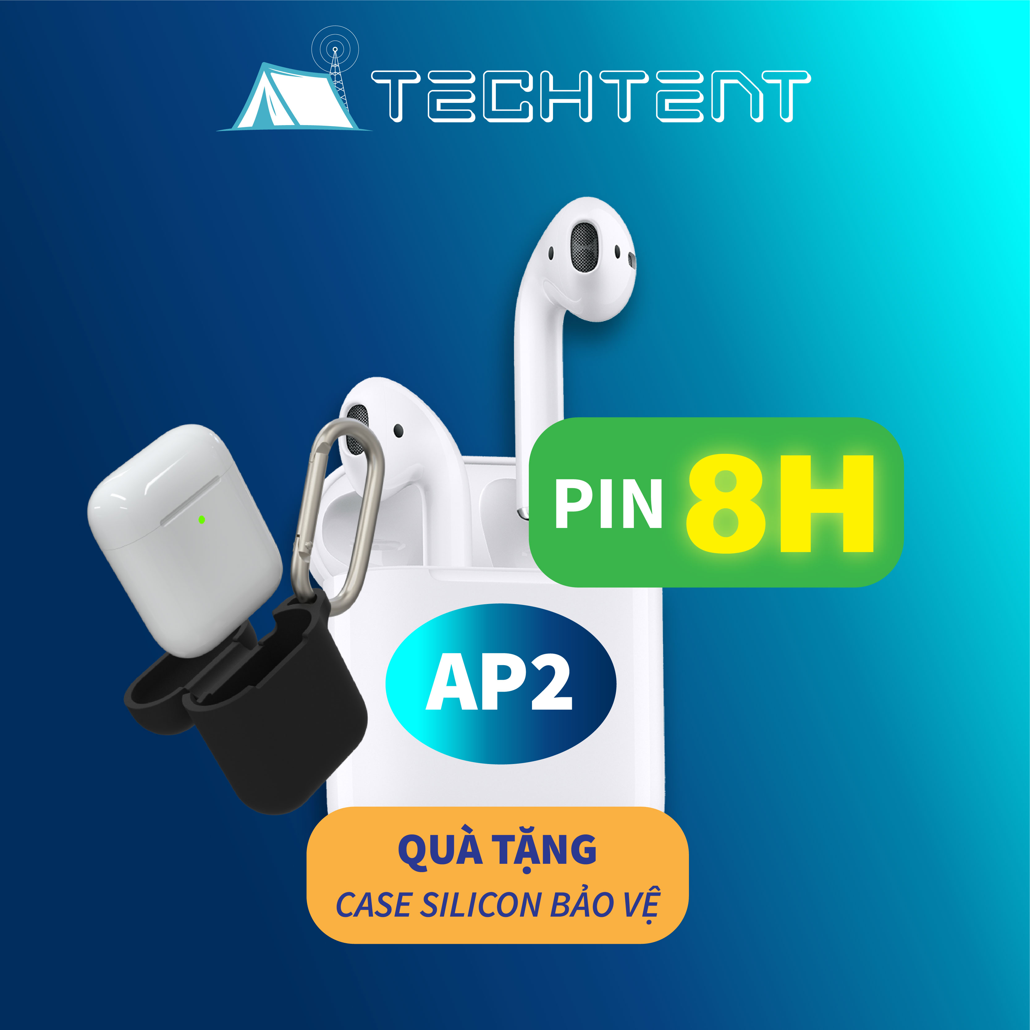 Tai nghe bluetooth 5.3 hãng A thế hệ 2 AP2 màu trắng pin 8h, đổi tên, định vị, chip hổ vằn với hộp sạc không dây