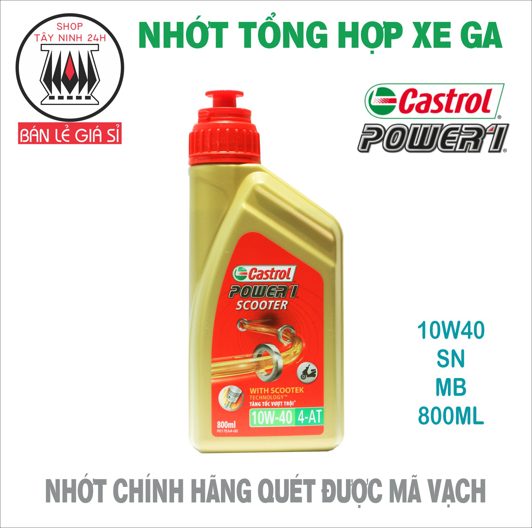 Castrol POWER 1 SCOOTER 10W40 SN/MB 800ML xe tay ga