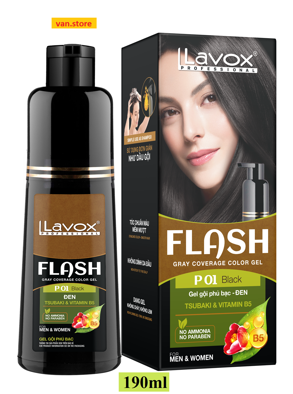   Đủ Màu  Dầu Gội Nhuộm Tóc Phủ Bạc Lavox - Đen  Nâu - Thảo Dược Tự Nhiên & Vitamin B5 190ml  Sử Dụng Được Nhiều Lần 