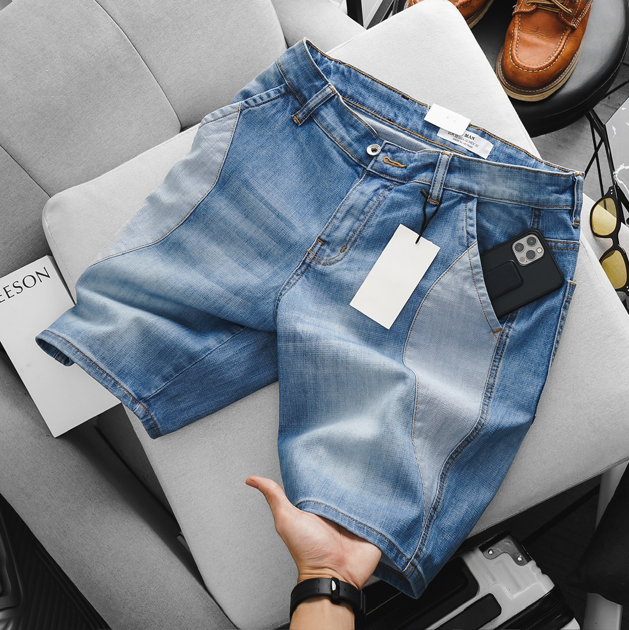 Quần short jean nam túi đứng kiểu thời trang ôm dáng co giãn slim fit hàng xuất xịn