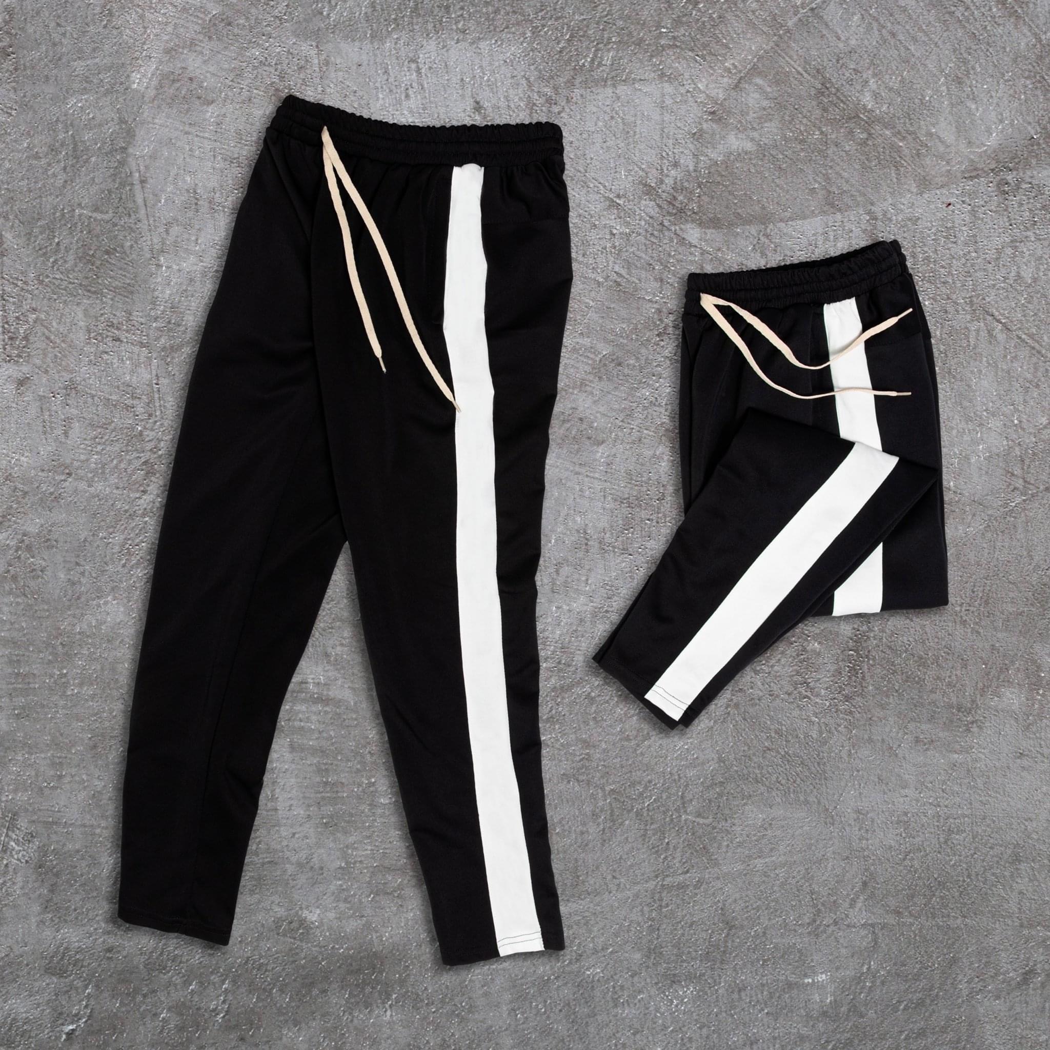 Quần jogger thể thao nam nữ ống suông thun poly co giãn 4 chiều phối sọc unisex