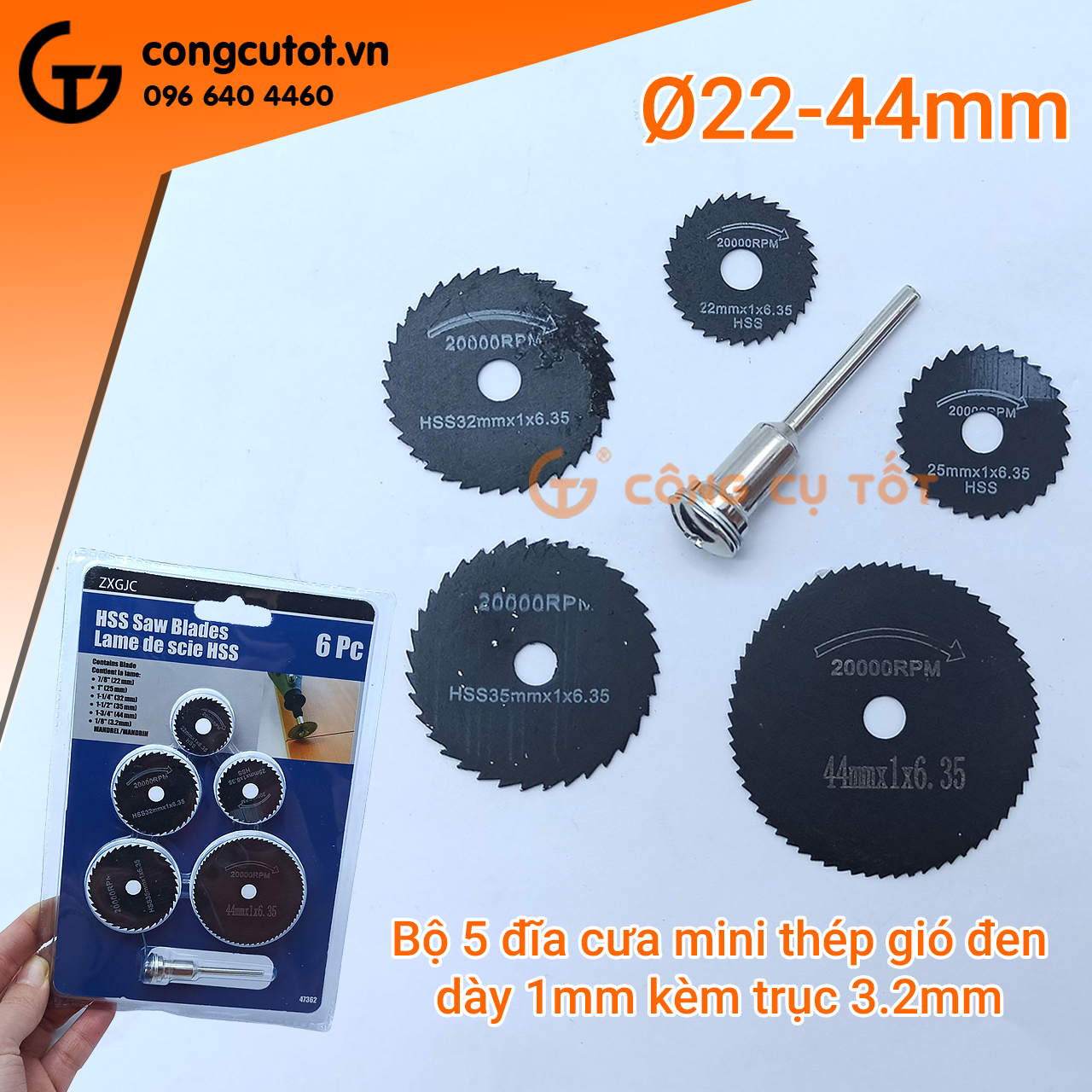 Bộ 5 lưỡi cưa mini cho máy khoan 22-44mm trục 3.2mm