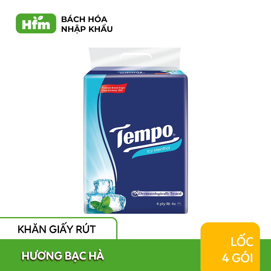 Khăn Giấy Tempo Softpack Icy Menthol 90 Miếng (Lốc 4 gói) - Thương Hiệu Đức