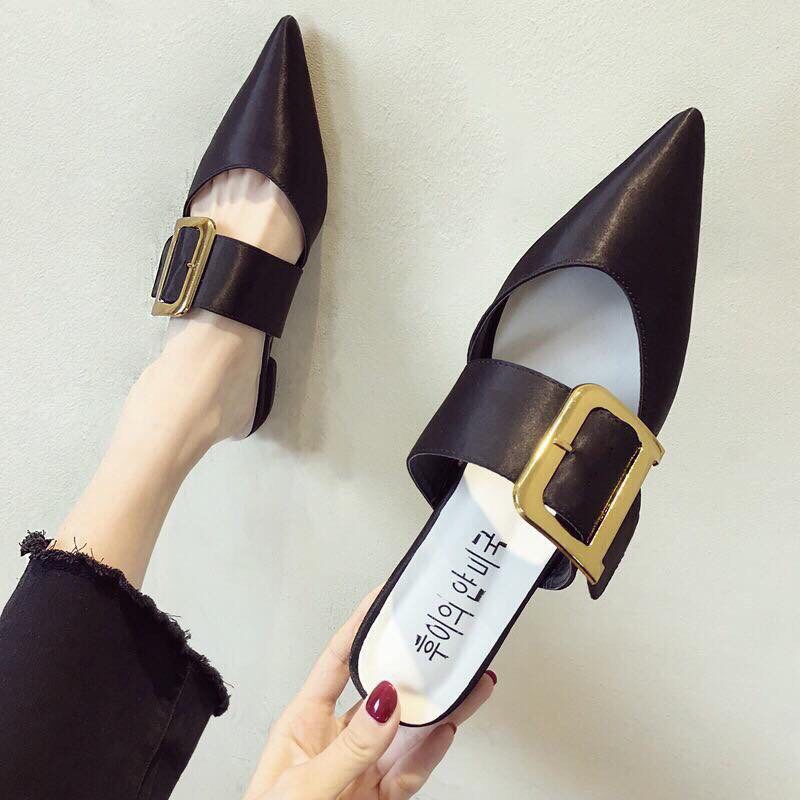 Giày Sục Nữ Mũi Nhọn, Sục Nữ Thời Trang Đế Bằng Chuẩn Size 35-40 Màu Đen