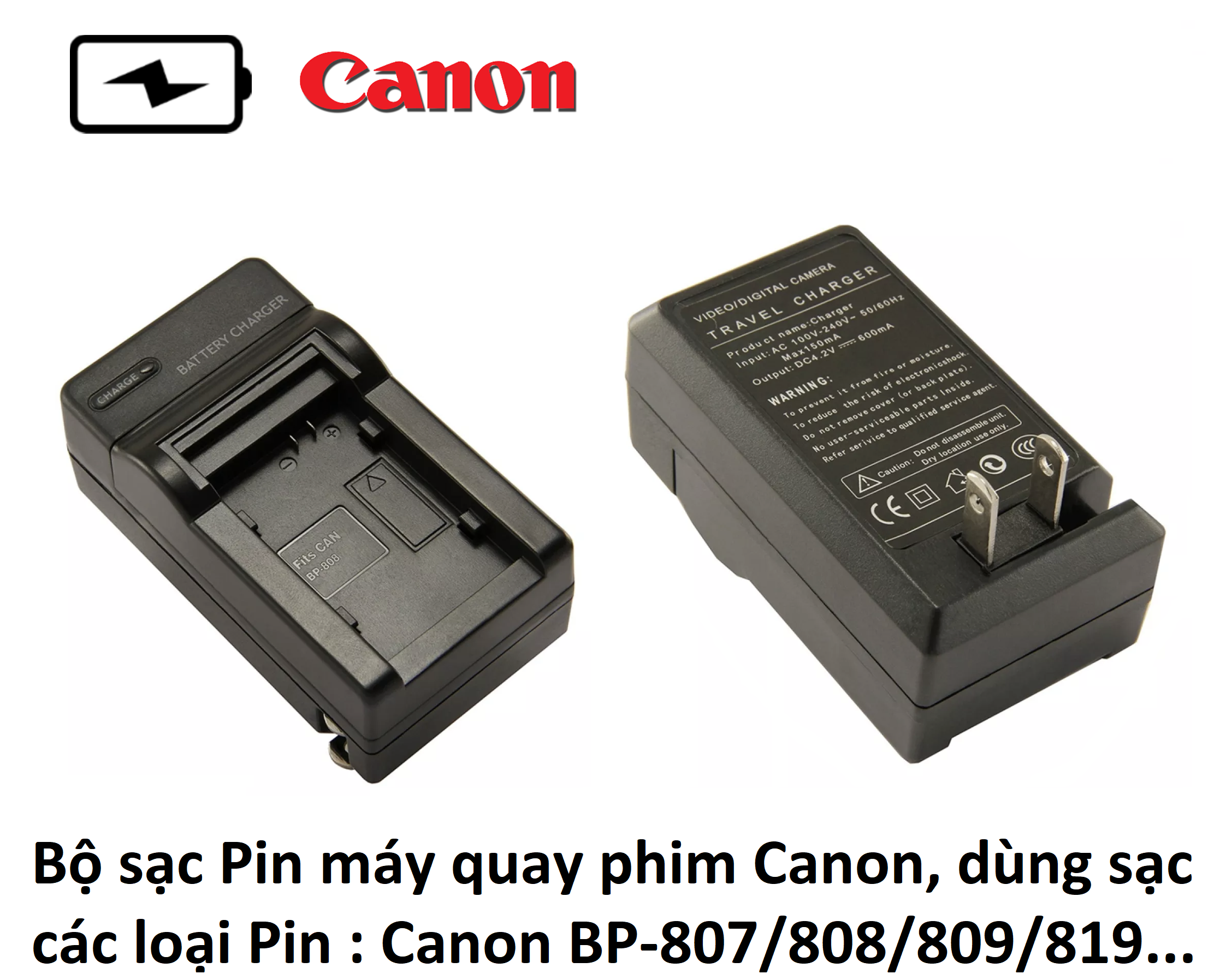 pin+sạc dùng cho máy quay phim canon pin canon bp-808 bp-809 828 827 745 5
