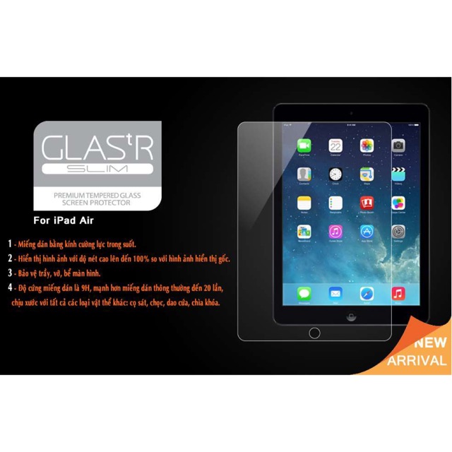 Kính cường lực ipad air /air2/ipad5/ipad6/ipad7/ipad8/ipad pro 9.7