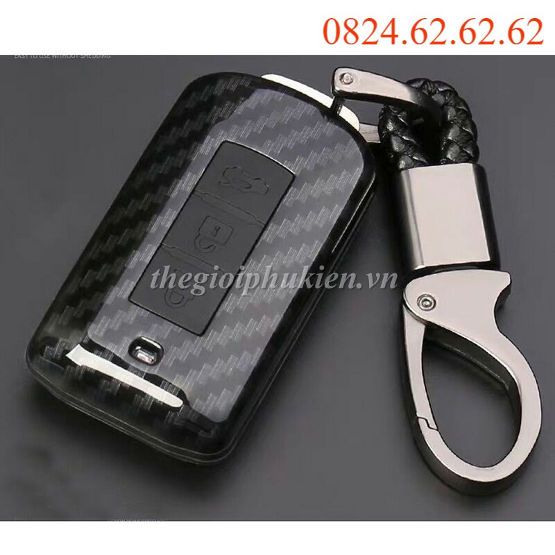 Ốp nhựa carbon, bọc bảo vệ chìa khóa xe Mitsubishi Outlander, Xpander kèm móc đeo INOX( hàng chất )