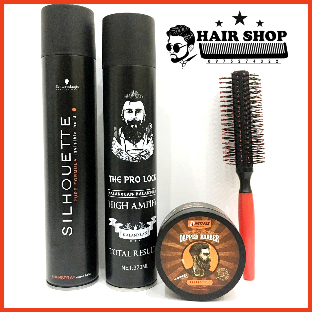 Combo 2 gôm xịt tóc silhouette 400ml + the pro ami + sáp vuốt tóc dapper barber