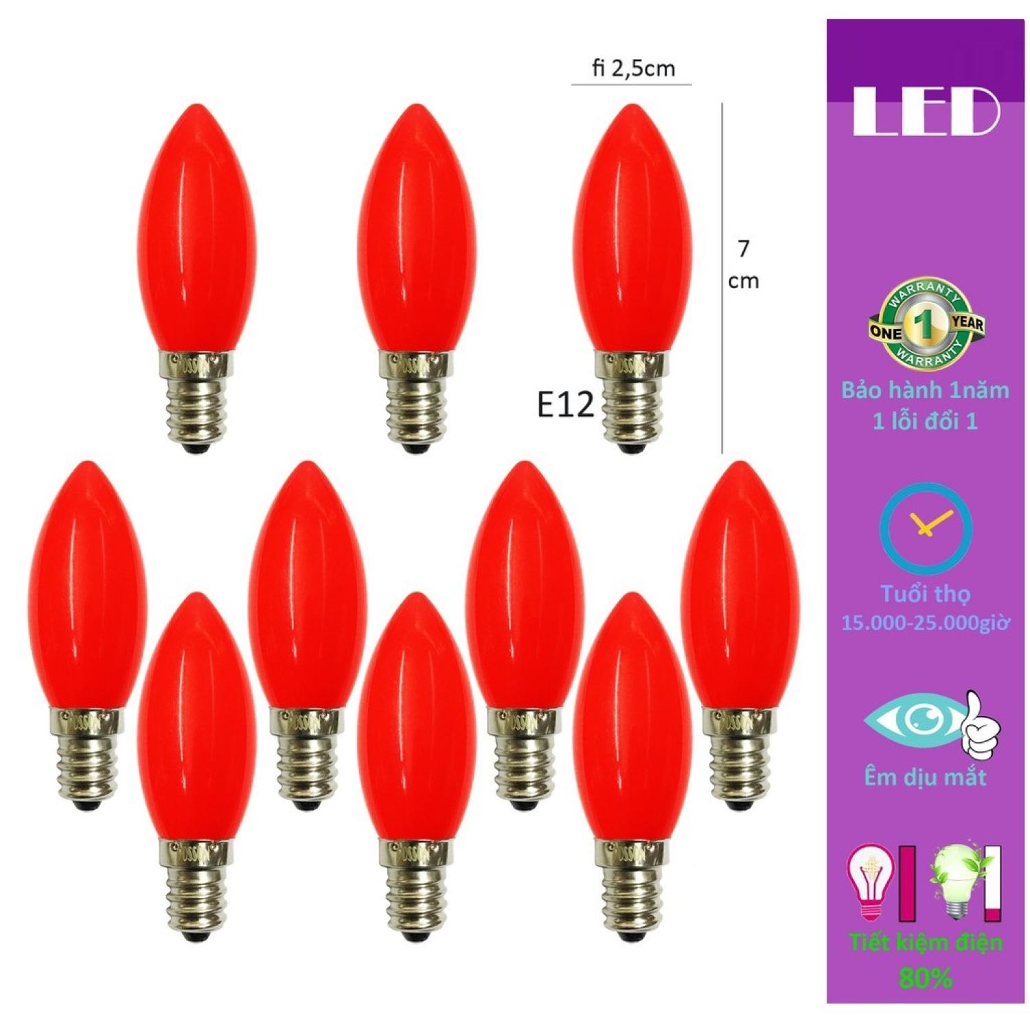 Vỉ 1 bóng ớt led màu đỏ - hàng loại tốt