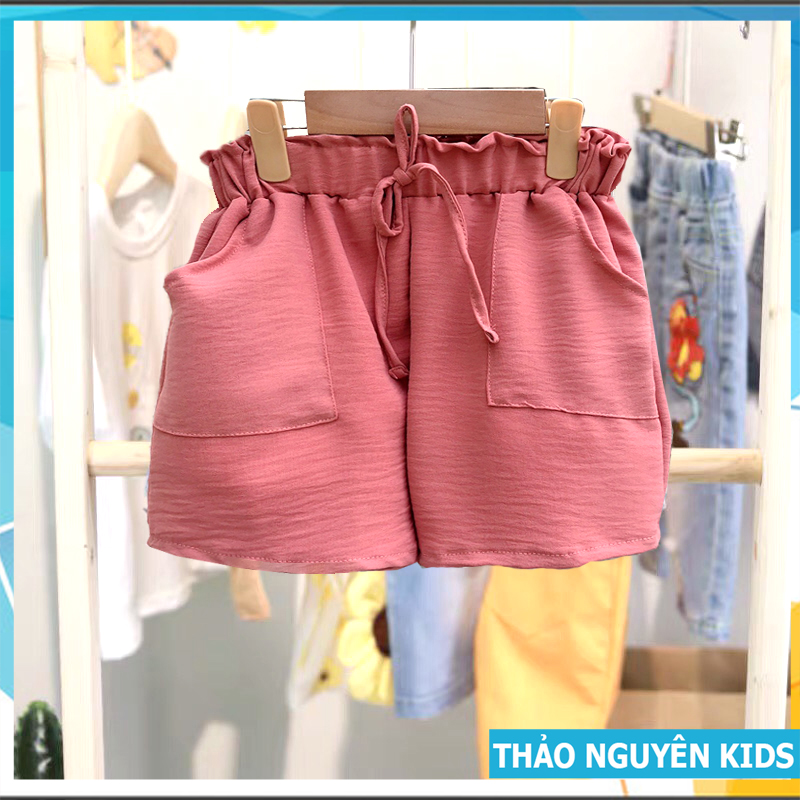 Quần short đùi bé gái mẫu mới Hè 2021 chất đũi mát thắt nơ điệu đà size 12-27kg ThaoNguyenKids