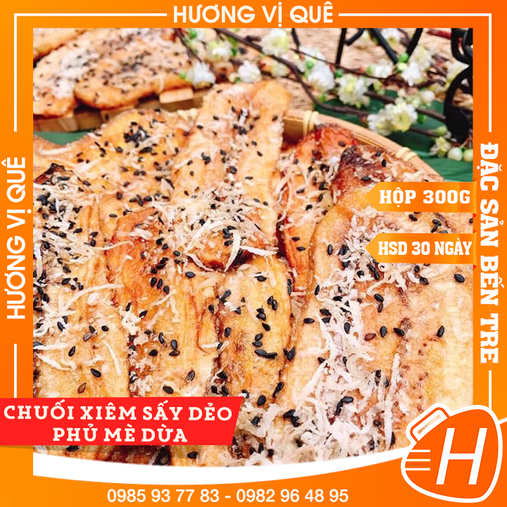 CHUỐI XIÊM SẤY DẺO PHỦ MÈ DỪA - ĐẶC SẢN BẾN TRE - HỘP 300G