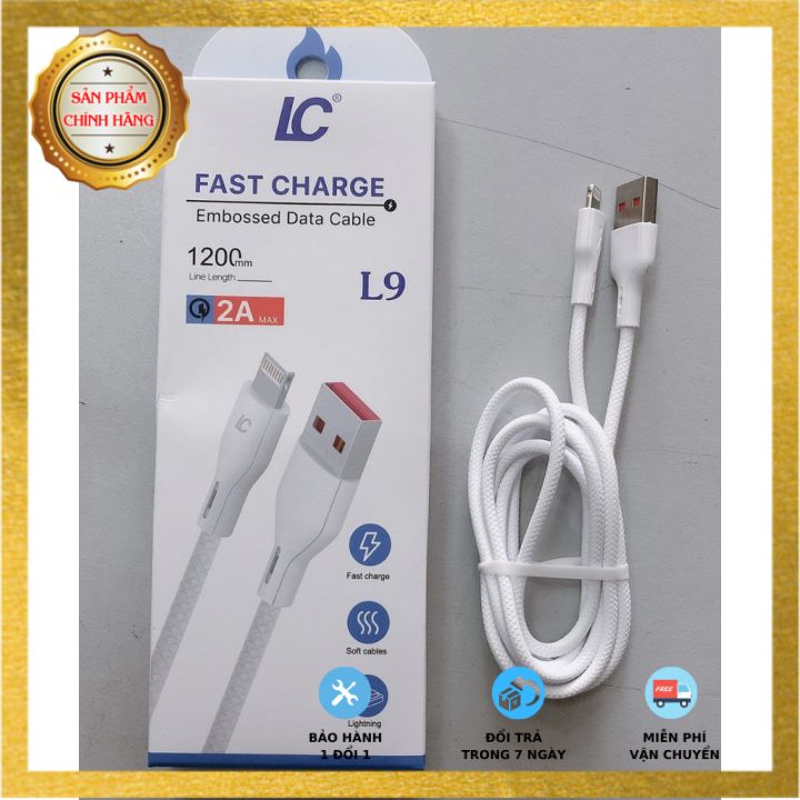 Cáp sạc, sạc nhanh, usb to lightning/type-c, lc-l9