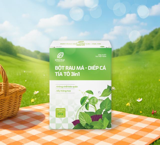 Detox 3 in 1 Rau Má Diếp Cá Tía tô Eherbal (1 Hộp 21 Gói)
