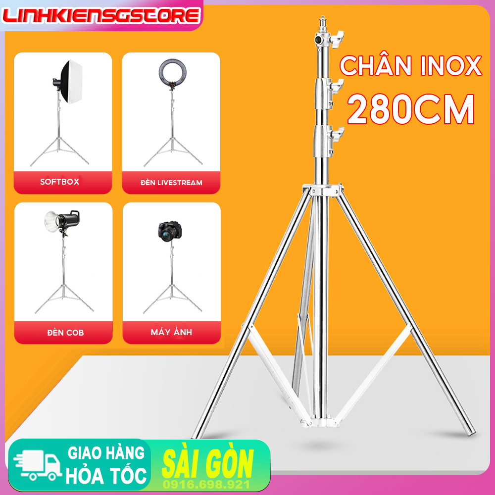 Chân đèn inox 100 – 280 cm loại tốt chịu tải 10 kg 2.8M gắn đèn