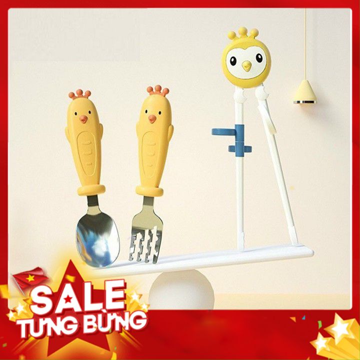 Set 3 Món Thìa Dĩa Đũa Hình Con Gà Cao Cấp Cho Bé