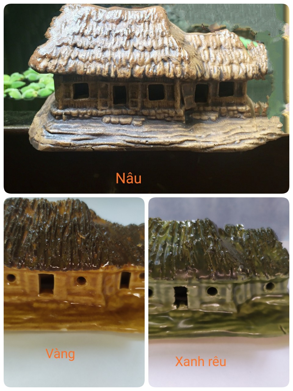 [Chọn màu] Nhà Lá Gốm Sứ Trang Trí Hổ Cá, Bể Cá-Hòn Non Bộ.